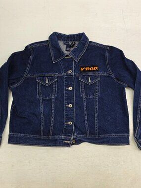 Harley Davidson V-Rod Denim Jacket Womens 14/16 Blue Trucker Biker Patch Logo